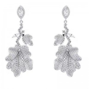 925 argent sterling platine plaqué feuille zirconium femmes mariage balancent mariée boucles d'oreilles