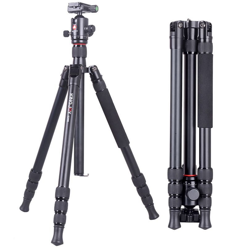Kit trépied de voyage Kingjoy, trépied pour caméra vidéo en aluminium avec tête de déplacement fluide, colonne centrale, angle de jambe ajustable, compatible avec prise de vue vidéo Canon Nikon DSLR