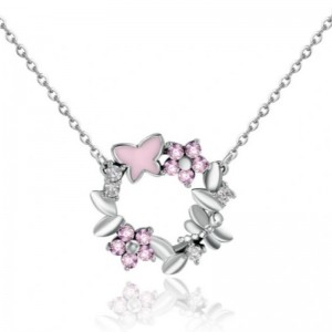 Pendentif coeur en argent sterling 925 zircon cubique avec coeur de papillon doré rose rose