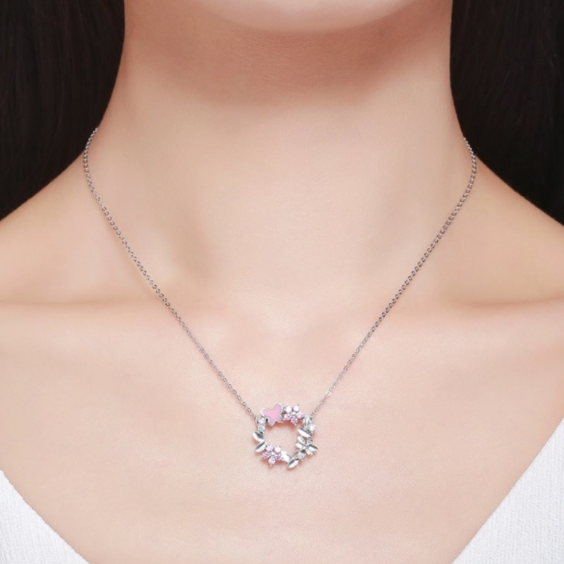 Pendentif coeur en argent sterling 925 zircon cubique avec coeur de papillon doré rose rose