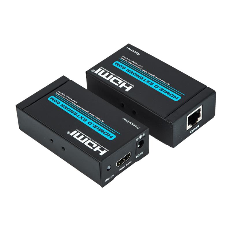 V2.0 HDMI Extender 60m sur un seul câble supporte un câble cat5e / 6 Ultra HD 4Kx2K @ 60Hz HDCP2.2
