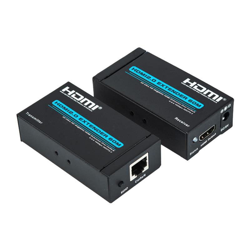 V2.0 HDMI Extender 60m sur un seul câble supporte un câble cat5e / 6 Ultra HD 4Kx2K @ 60Hz HDCP2.2