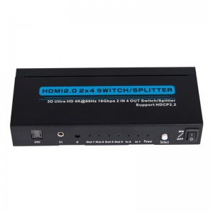 Prise en charge du commutateur \/ diviseur V2.0 HDMI 2x4 3D Ultra HD 4Kx2K @ 60Hz HDCP2.2