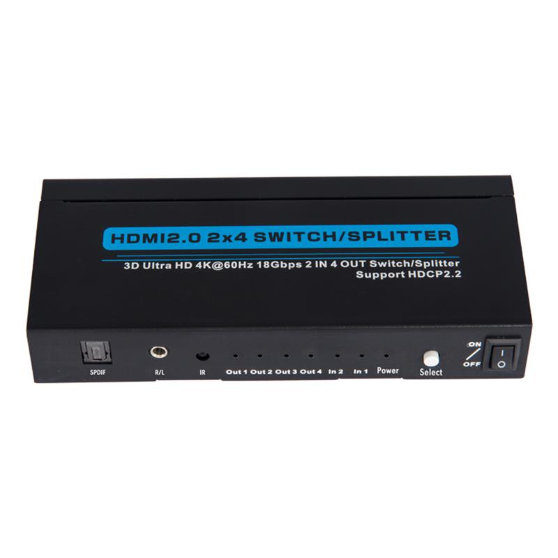 Prise en charge du commutateur / diviseur V2.0 HDMI 2x4 3D Ultra HD 4Kx2K @ 60Hz HDCP2.2