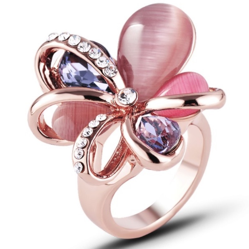 Anneaux de fiançailles pour femmes avec pierres de naissance et pierres de naissance en zircon rose