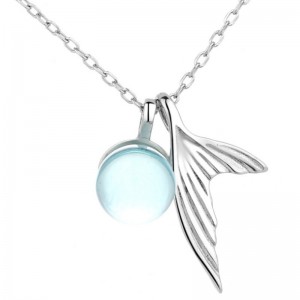 Collier bleu océan avec pendentif pierre de sirène et argent sterling 925