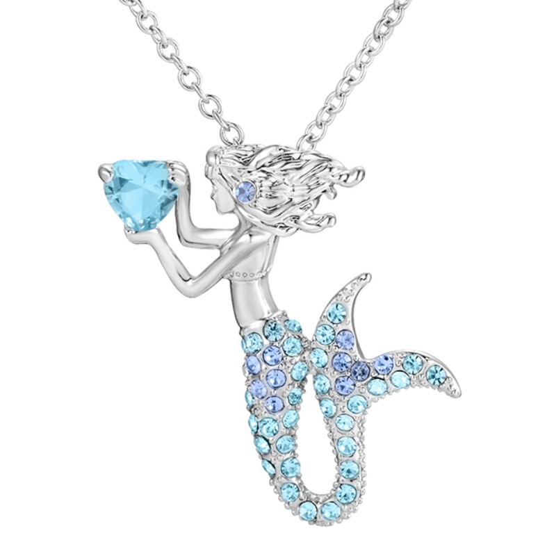 Collier de pierres précieuses roses avec pendentif coeur de sirène pour femme Or 14 carats Argent sterling 925 Or rose 18 carats