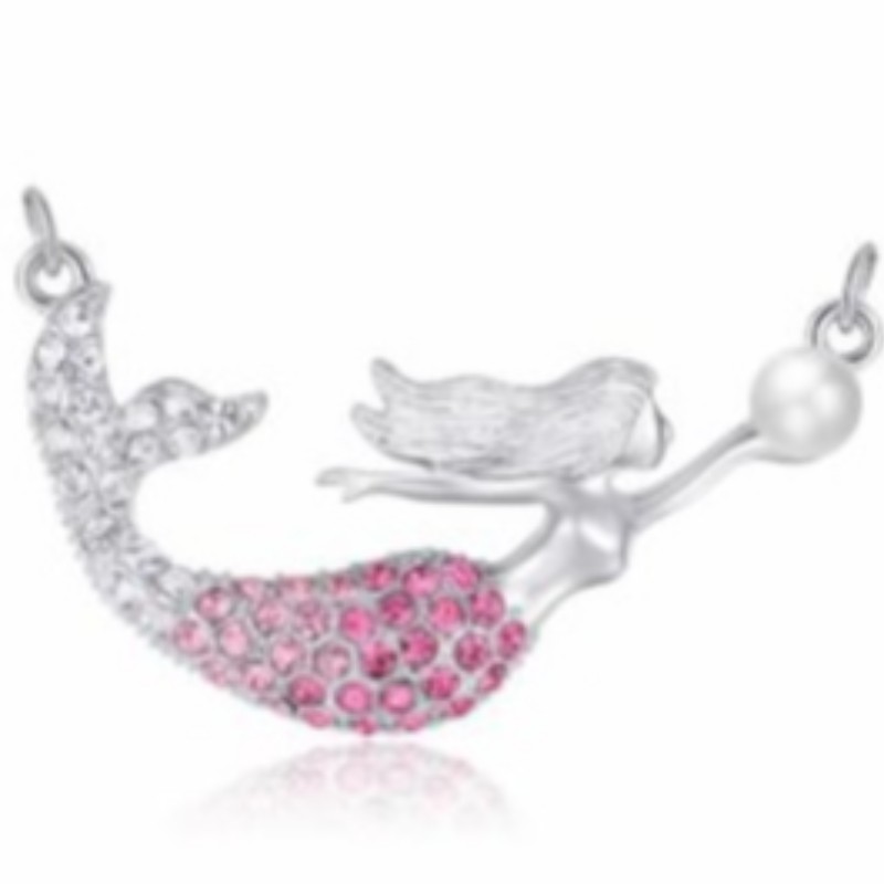 Collier pendentif perle de sirène pour femme Collier en or rose 18 carats en argent sterling 925 avec or 14 carats