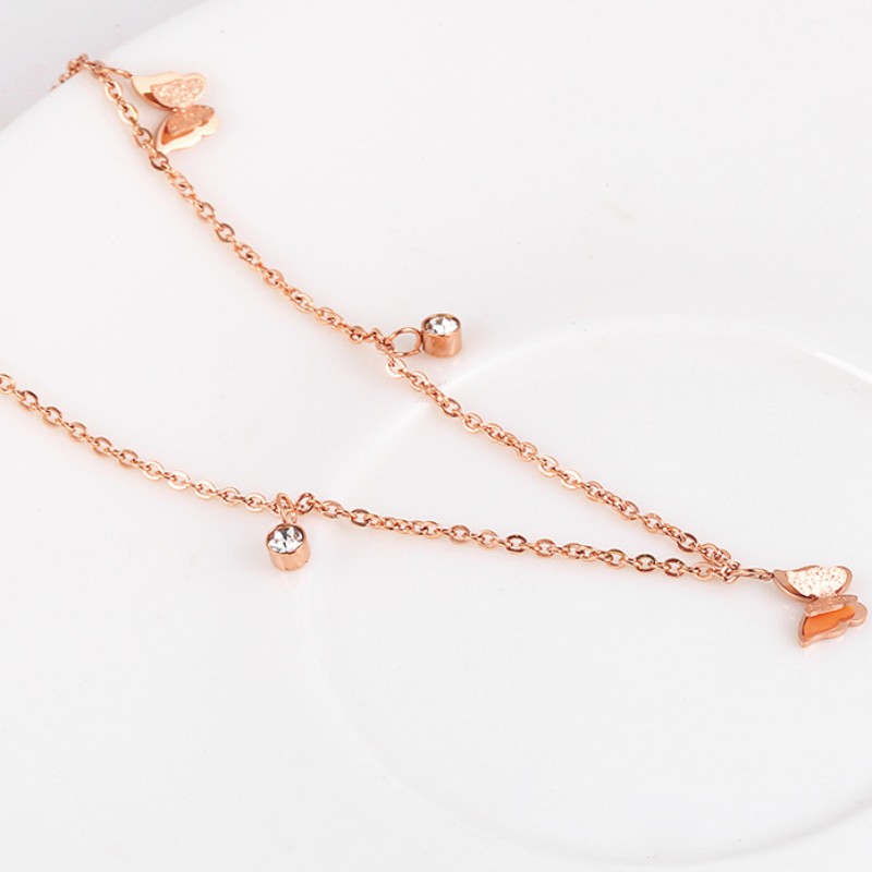Collier double papillon zircone cubique pour femme or 14 carats argent sterling 925 or rose 18 carats