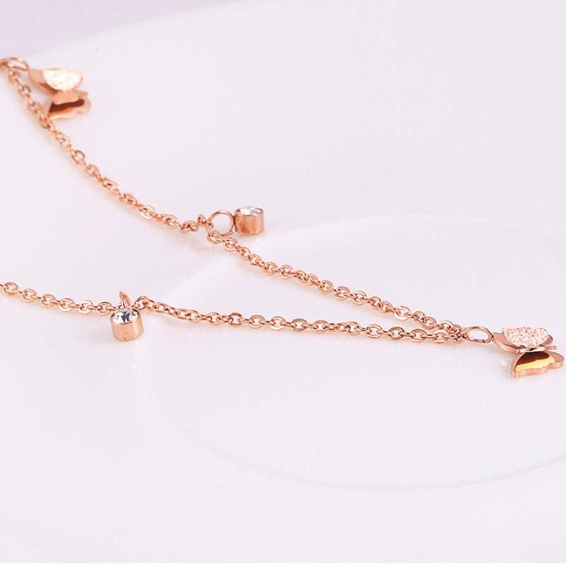 Collier double papillon zircone cubique pour femme or 14 carats argent sterling 925 or rose 18 carats