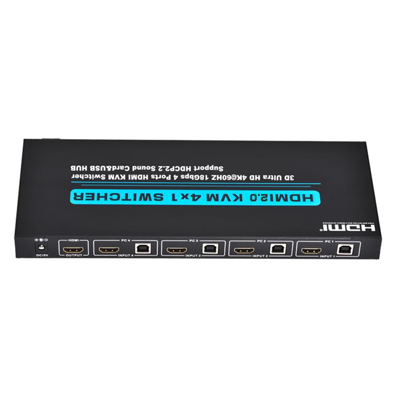 Prise en charge du commutateur KVM 4x1 HDMI V2.0 Ultra HD 4Kx2K @ 60Hz HDCP2.2 Carte son 18 Gbps et concentrateur USB