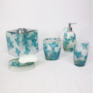 Ensemble d'accessoires de salle de bain en verre transparent avec décalcomanie