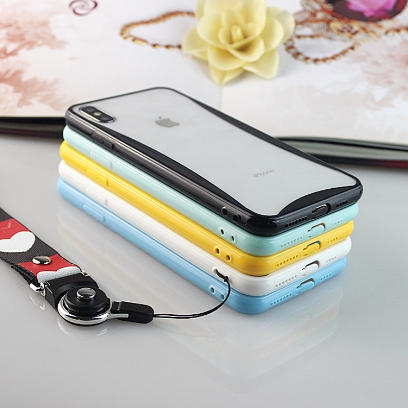 Étui coloré pour téléphone portable avec bords incurvés pour iPhone X / XS avec trous pour dragonne et prise anti-poussière