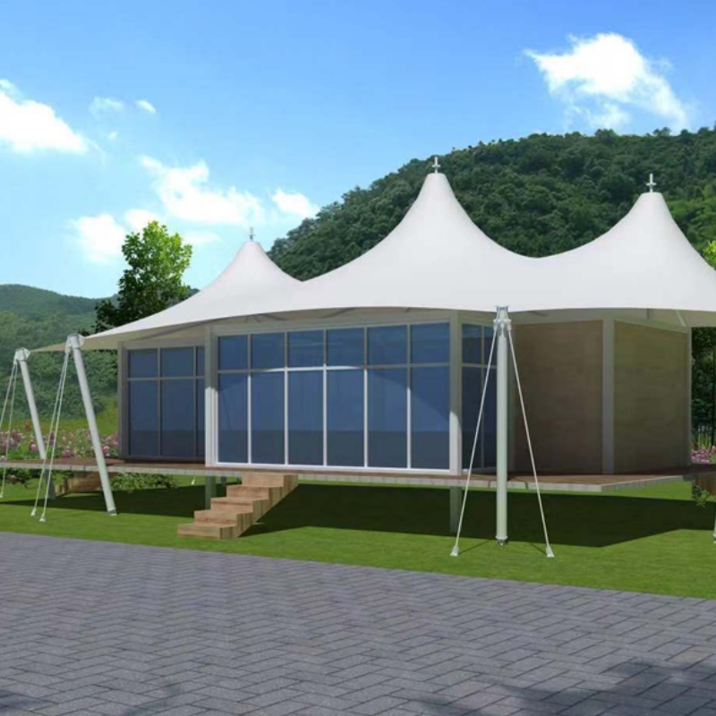 Maison préfabriquée 3 crêtes 2 chambres PVDF tissu étanche à l 'eau