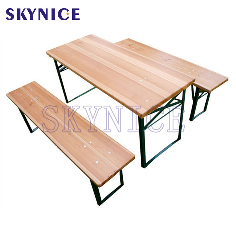 Table de bière pliante en bois extérieur solide avec banc de bière