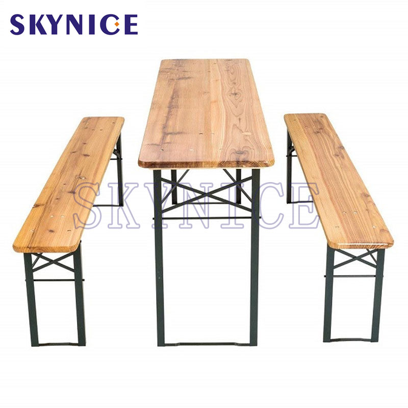 3 PCS Beer Table Bench Set Table de pique-nique en bois pliante