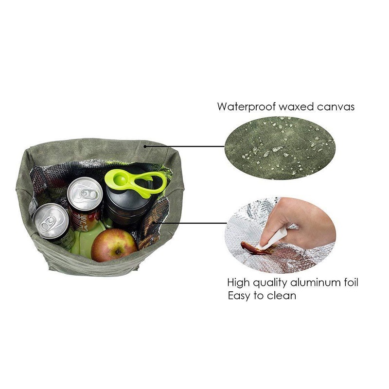 SGC29 Personnalisé Facile Transporter Voyage Conception Vintage Isolé Ciré Sac À Lunch En Toile Fourre-Tout Réutilisable Sac À Sandwich Refroidisseur Thermique