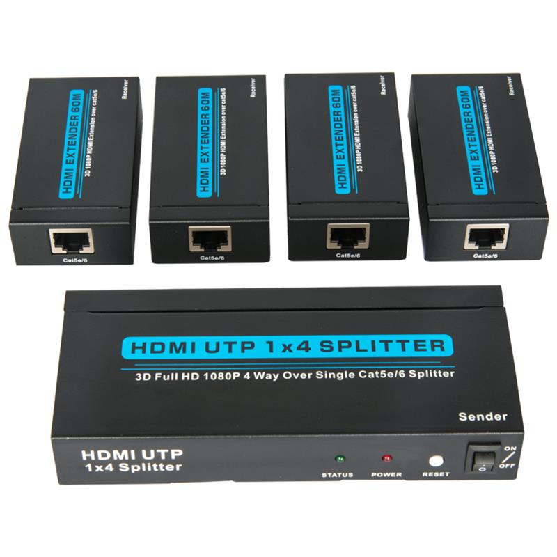 Répartiteur 4 ports HDMI UTP 1x4 sur Cat5e / 6 simple avec 4 récepteurs jusqu'à 60m