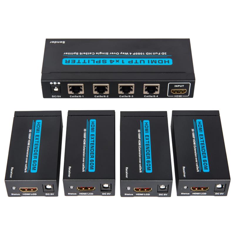 Répartiteur 4 ports HDMI UTP 1x4 sur Cat5e / 6 simple avec 4 récepteurs jusqu'à 60m