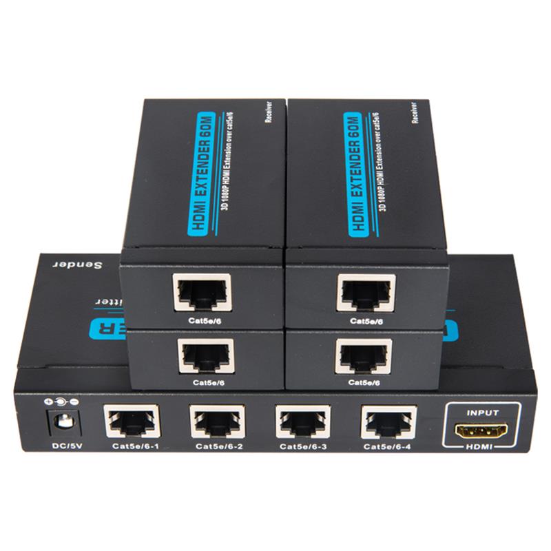 Répartiteur 4 ports HDMI UTP 1x4 sur Cat5e / 6 simple avec 4 récepteurs jusqu'à 60m