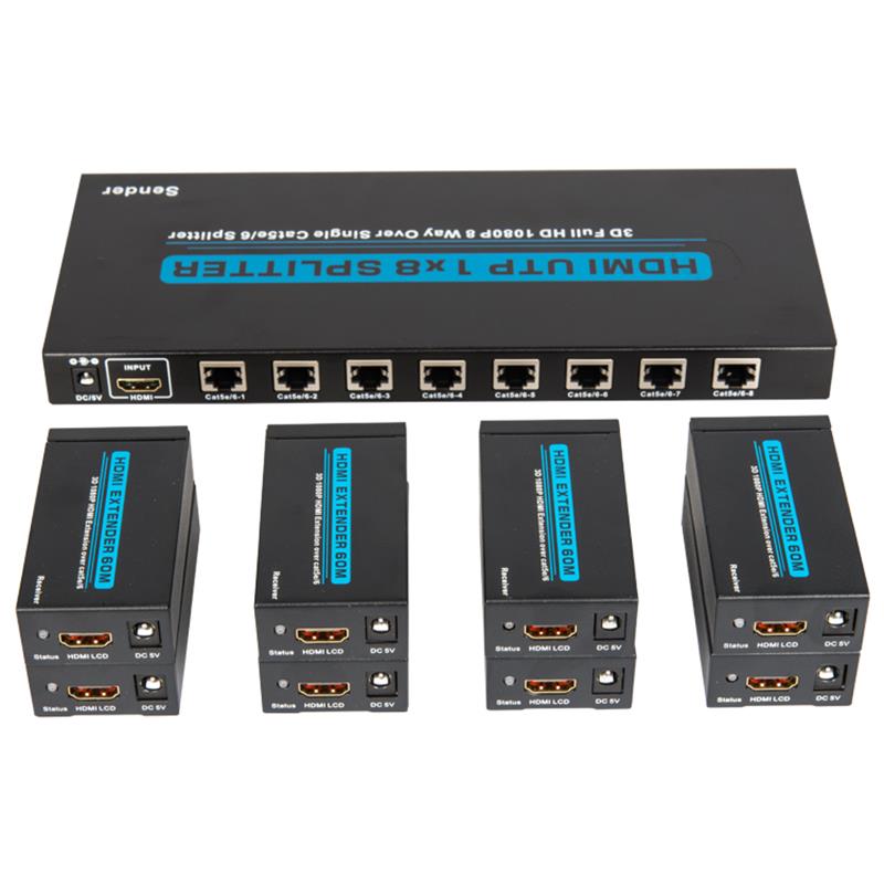 Splitter 8 ports HDMI UTP 1x8 sur Cat5e / 6 simple avec 8 récepteurs jusqu'à 60m