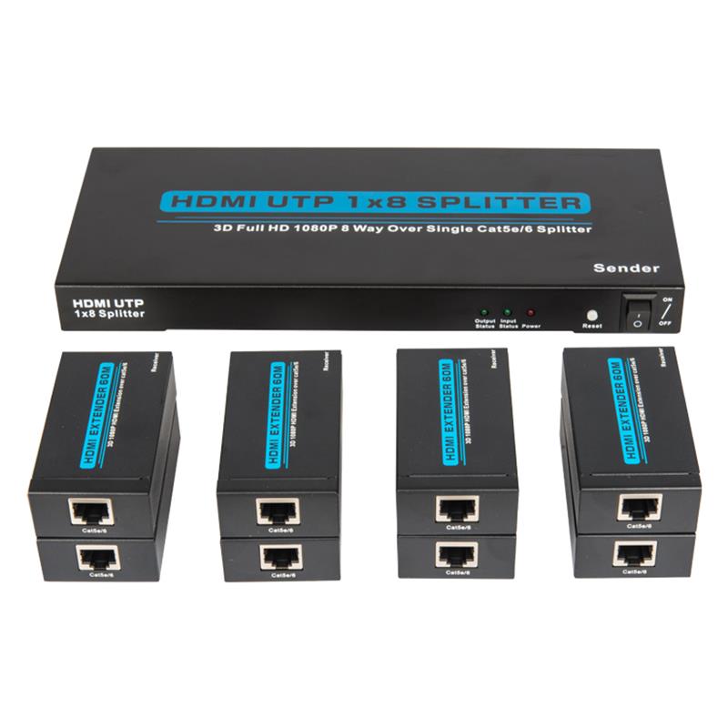 Splitter 8 ports HDMI UTP 1x8 sur Cat5e / 6 simple avec 8 récepteurs jusqu'à 60m