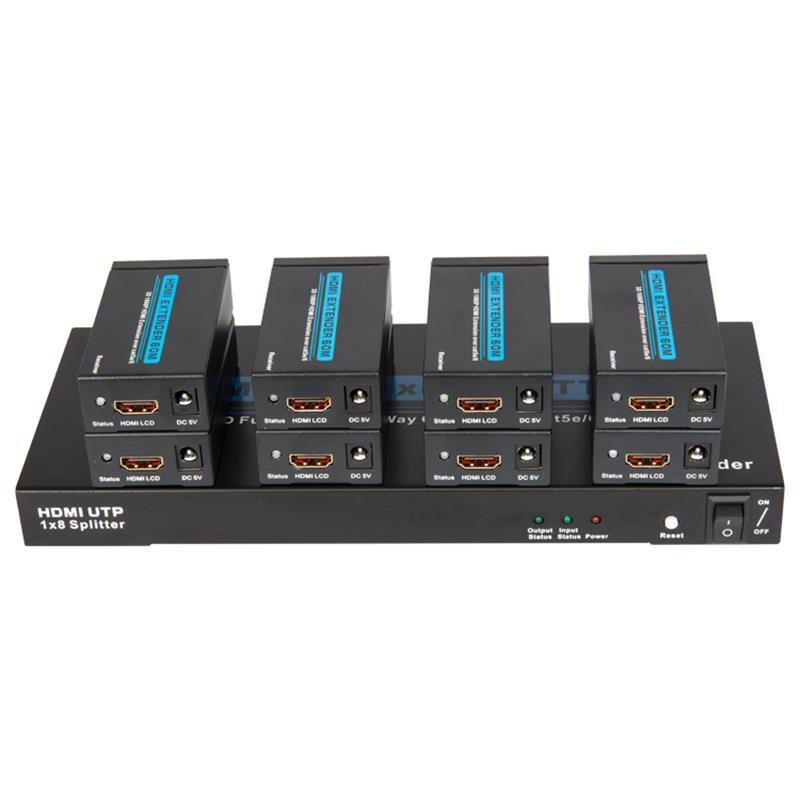 Splitter 8 ports HDMI UTP 1x8 sur Cat5e / 6 simple avec 8 récepteurs jusqu'à 60m