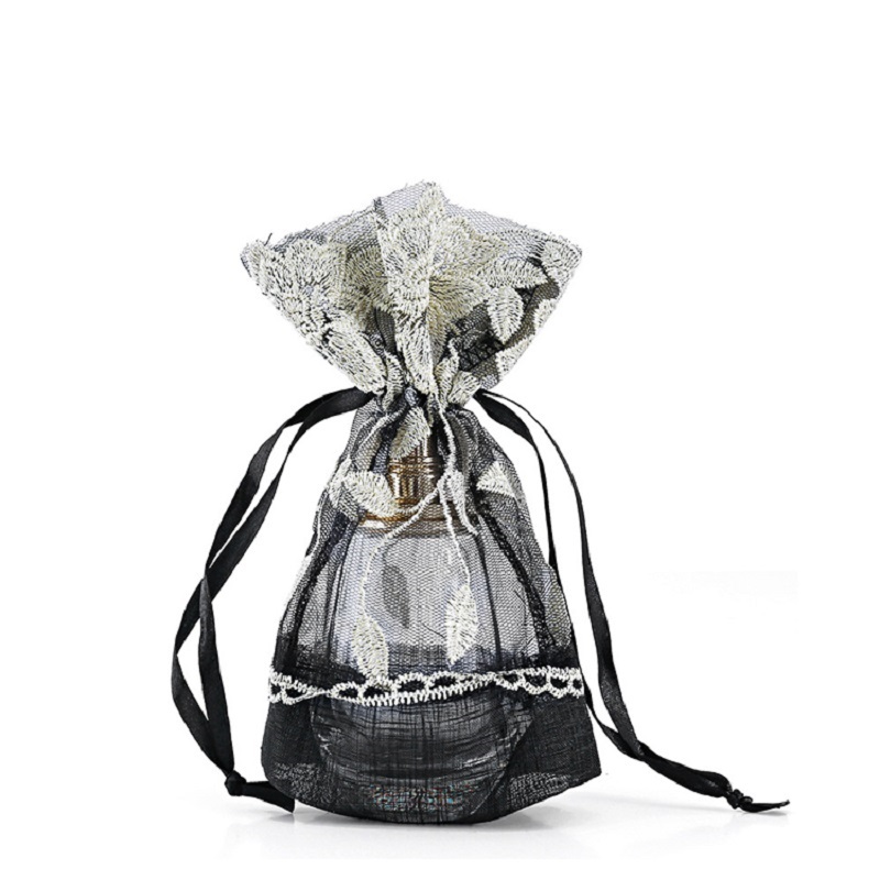 SGS58 Noir Organza Poche Pour Bijoux Cosmétique Promotionnel Sac D'emballage Cadeau Cordon Sac Organza Sac