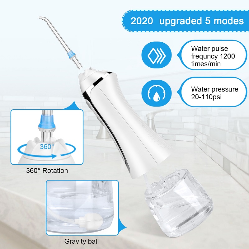 H2ofloss Water Flosser Irrigateur dentaire dentaire sans fil professionnel - Portable et rechargeable IPX7 Water Flossing étanche pour le nettoyage des dents, réservoir de 300 ml pour la maison et le voyage (HF-2)