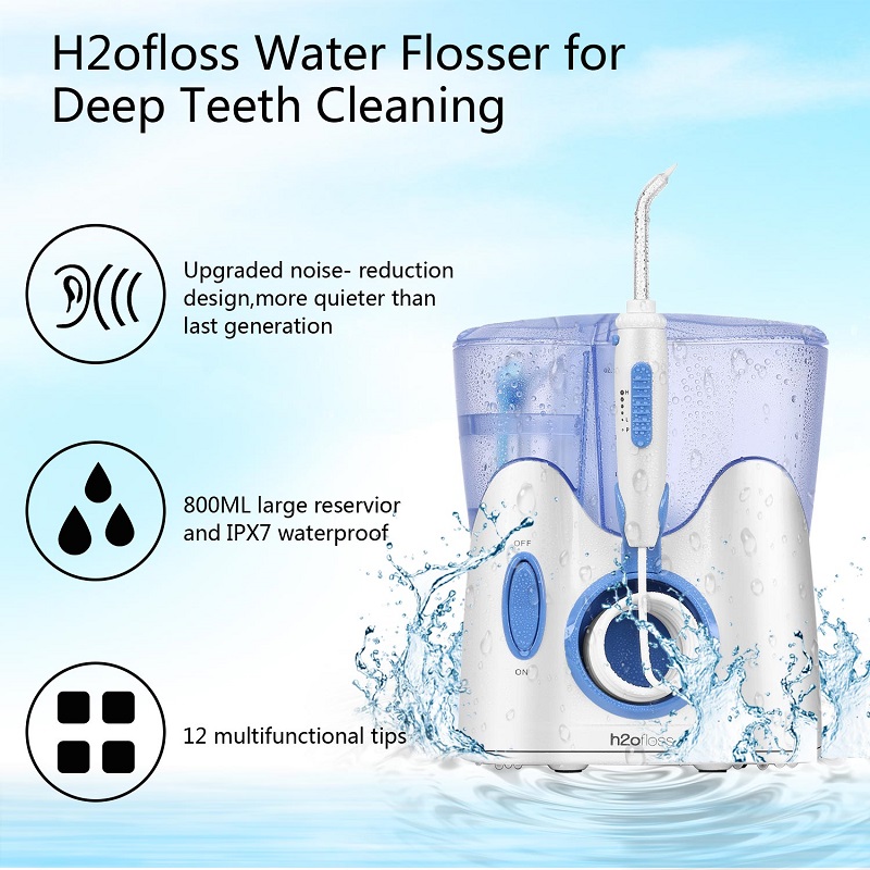 Hydropulseur dentaire H2ofloss pour le nettoyage des dents avec 12 embouts multifonctionnels et 800 ml, irrigateur oral de comptoir professionnel Design silencieux