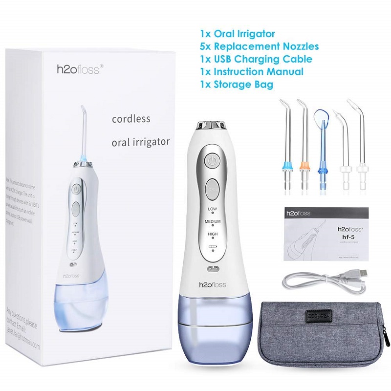 H2ofloss Water Flosser Irrigateur dentaire dentaire sans fil professionnel - Portable et rechargeable IPX7 Water Flossing étanche pour le nettoyage des dents, réservoir de 300 ml pour la maison et le voyage (HF-5)