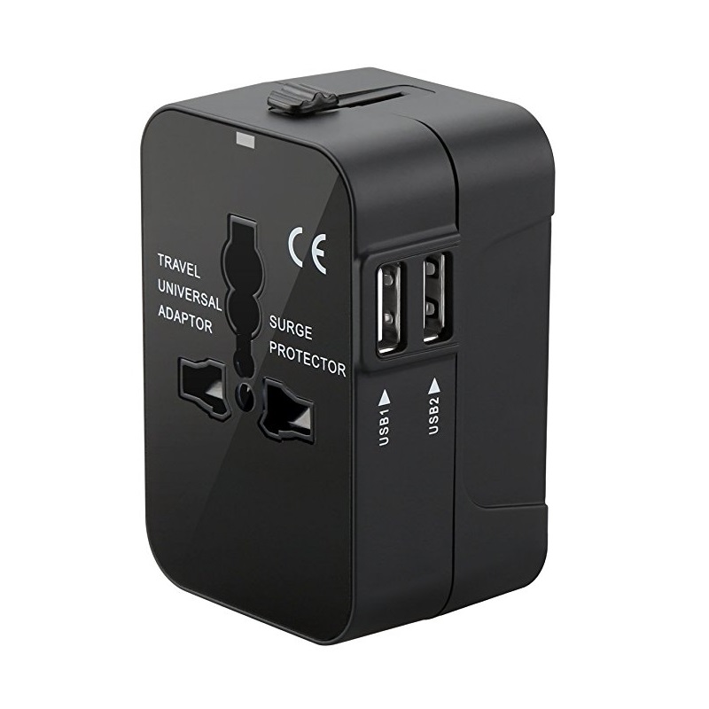 RRTRAVEL International Universal All in One Worldwide Travel Adapter Chargeur mural Adaptateur secteur avec deux ports de charge USB pour les États-Unis UE Royaume-Uni AUS Téléphone portable européen pour ordinateur portable