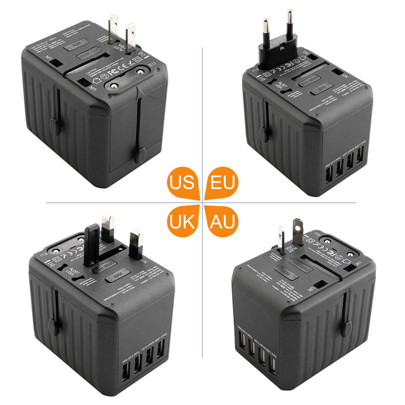 Adaptateur de voyage universel rtravel, adaptateur international d 'alimentation électrique, adaptateur mondial avec quatre ports USB, chargeur à paroi haute vitesse 4.5a, prise de courant alternative intégrée pour ordinateurs portables américains, britanniques, australiens, européens et asiatiques