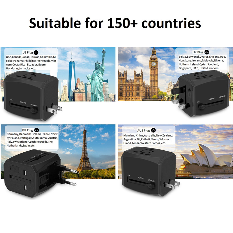 Adaptateur universel de voyage RRTRAVEL, adaptateur secteur international tout-en-un avec 4A 3 USB, adaptateur européen Adaptateur d'alimentation de voyage Chargeur mural pour le Royaume-Uni, l'UE, l'UA et l'Asie Couvre 150 + pays