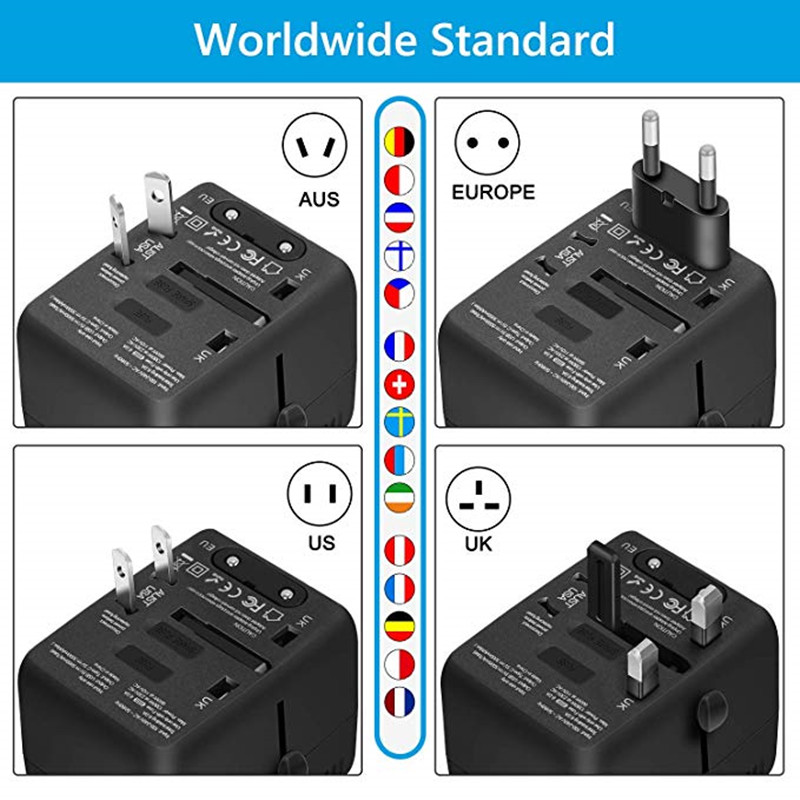 Rtravel General Travel adapter, Integrated International Power adapter, with Three USB + 1 - C Load port, European plug adapter, AC Socket adapter, applicable in Europe, USA, UK, eu + 160 + country / region