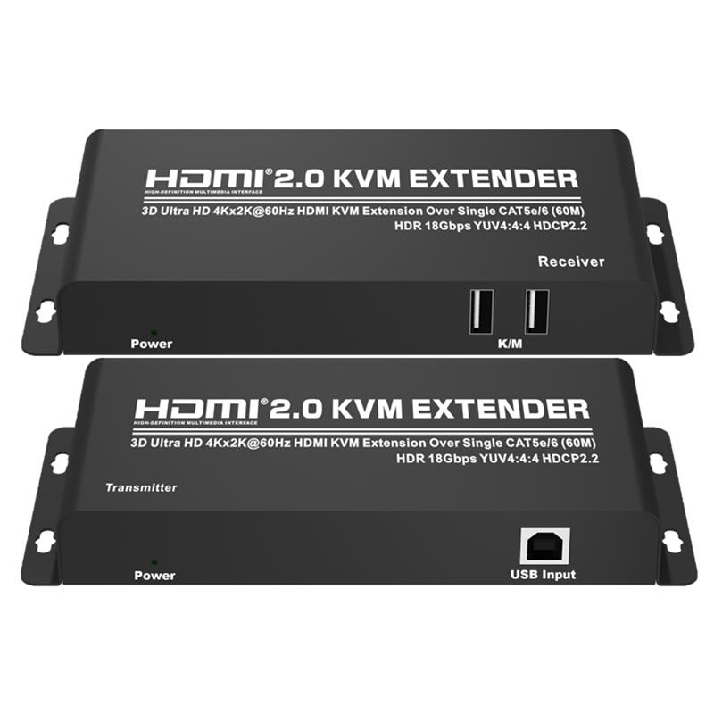 HDMI 2.0 KVM Extender 60 m sur un seul CAT5e / 6 Supporte Ultra HD 4Kx2K @ 60Hz HDCP2.2