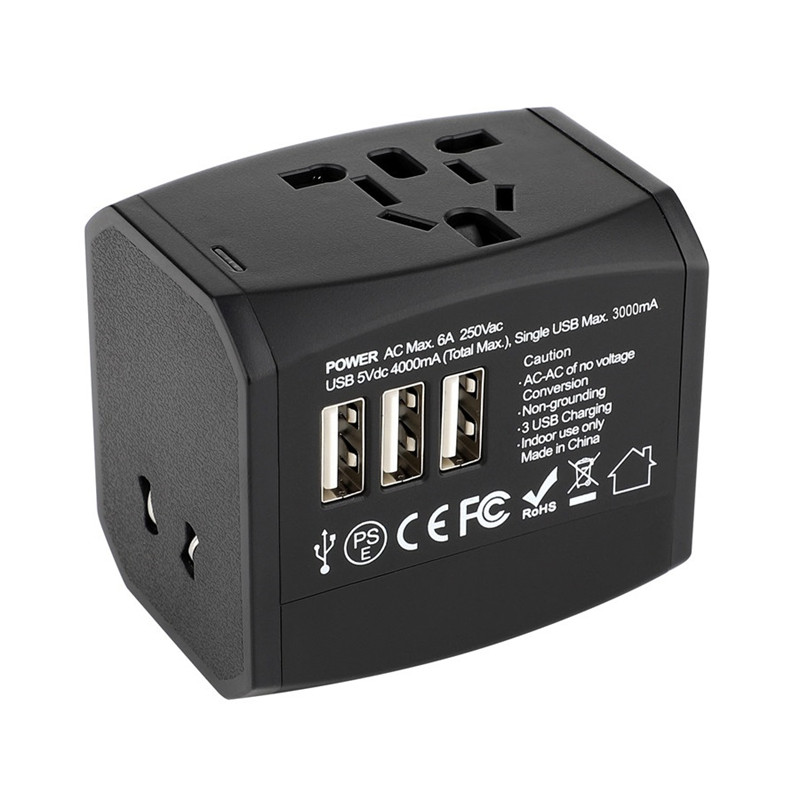 Adaptateur universel de voyage RRTRAVEL, adaptateur secteur international tout-en-un avec 4A 3 USB, adaptateur européen Adaptateur d'alimentation de voyage Chargeur mural pour le Royaume-Uni, l'UE, l'UA et l'Asie Couvre 150 + pays