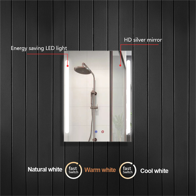 Miroir à del pour salle de bain à paroi suspendue sans brouillard thermique avec lampe de 3 couleurs pour accessoires de salle de bain