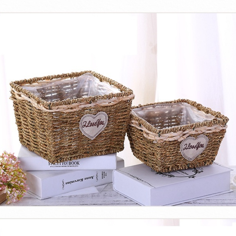Panier en jonc de mer avec tissu à tricoter
