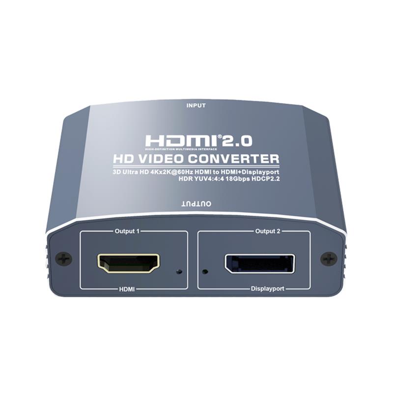 3D Ultra HD 4Kx2K @ 60Hz HDMI vers HDMI + DP Converter Support HDMI2.0 18Gbps HDR YUV4: 4: 4 HDCP2.2