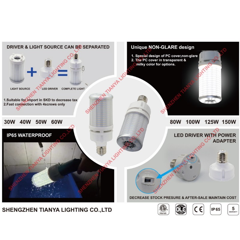 30W 40W 50W 60W 80W 100W 125W 150W Corn lights