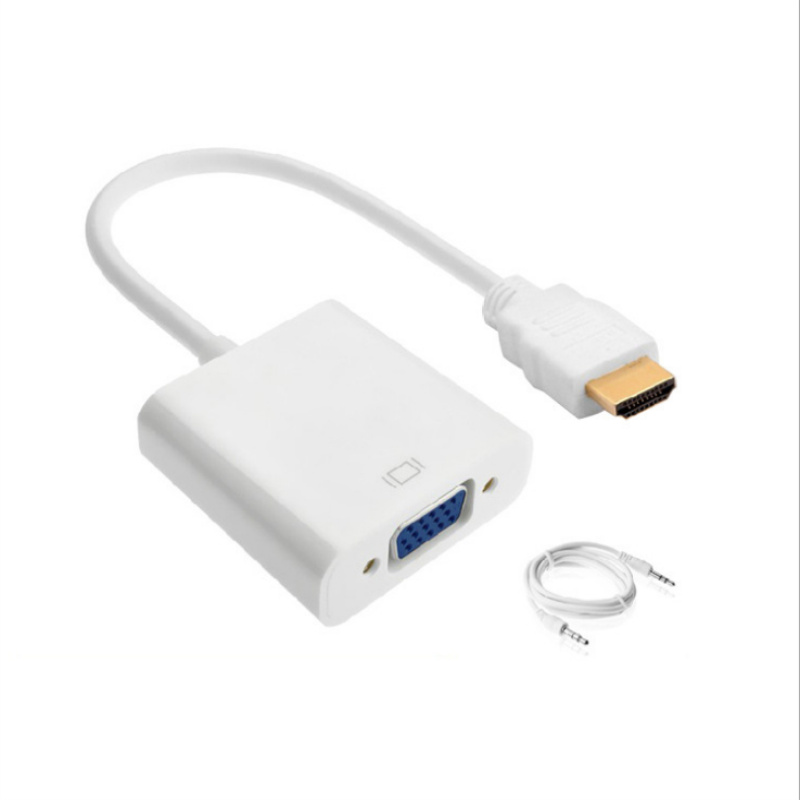 1080p câbles HDMI à VGA de 15 cm, 3,5 mm audio, blanc / noir