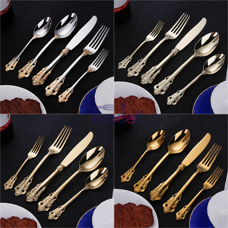 304 couverts en acier inoxydable plaqué or couverts argent champagne or couverts ensemble pour mariage restaurant maison