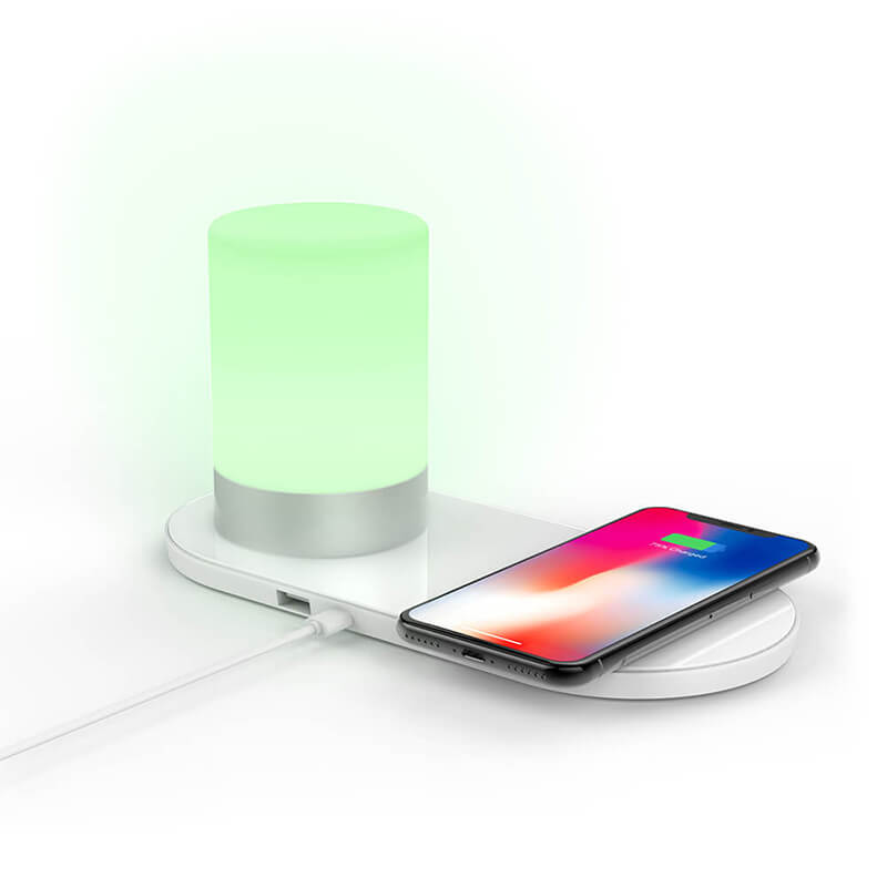 Lampe RGB avec station de charge sans fil (adaptée aux téléphones iPhone ou Android)