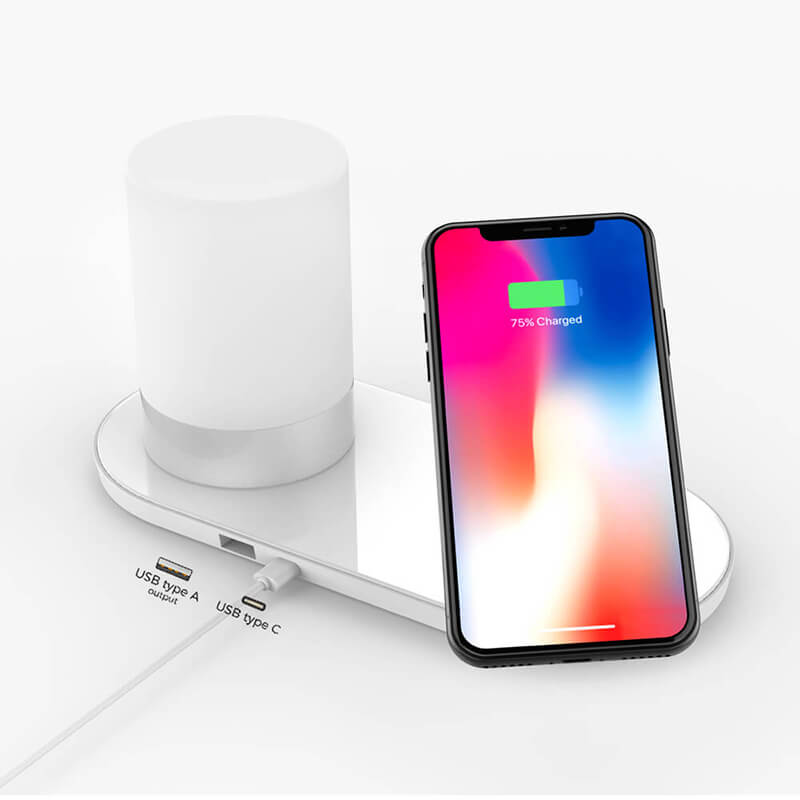 Lampe RGB avec station de charge sans fil (adaptée aux téléphones iPhone ou Android)