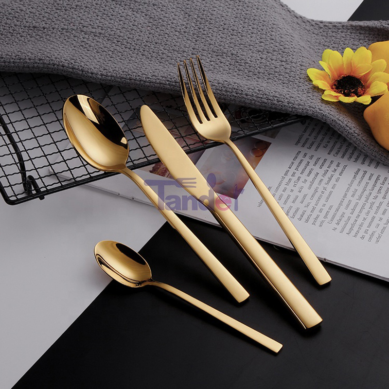 Couteau Cuillère Fourchette Ensemble Or Couverts Brillant En Métal Personnalisé En Acier Inoxydable Hôtel 24 pcs Couverts Ensemble avec étui