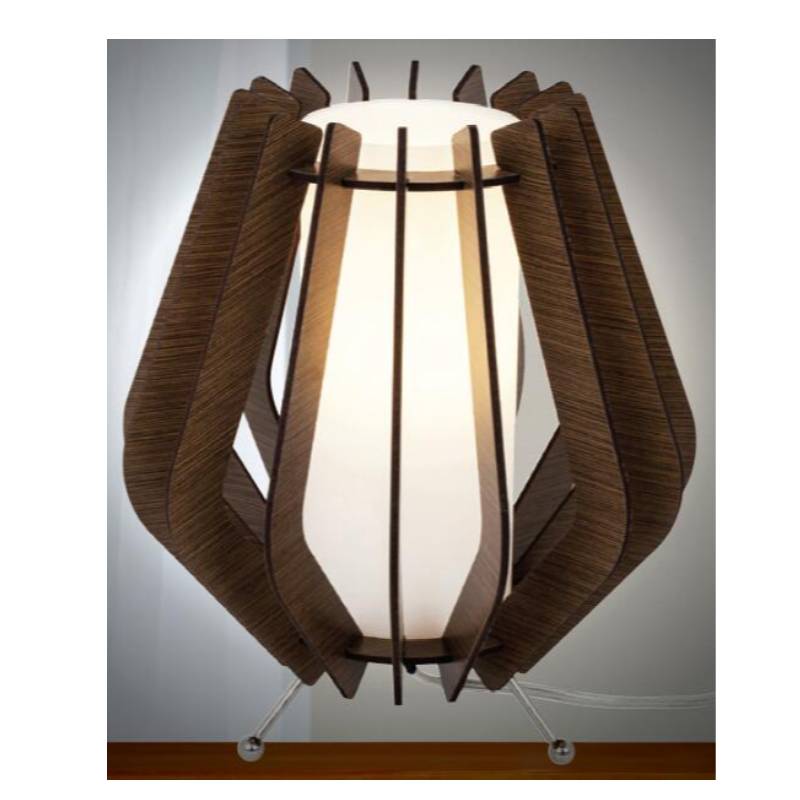 Lampe de table en bois brun foncé avec abat-jour en verre