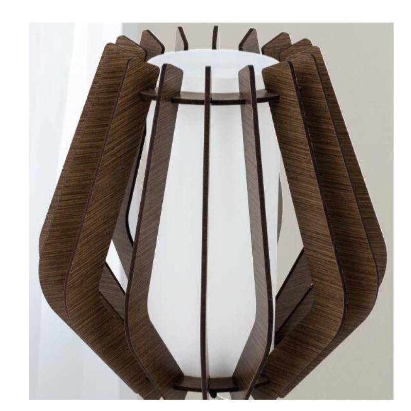 Lampe de table en bois brun foncé avec abat-jour en verre