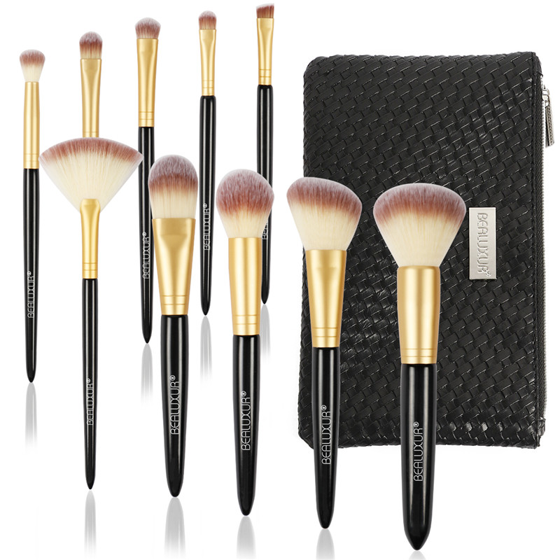 10pcs maquillage pinceau ensemble, Premium fibre synthétique maquillage pinceau kit brosses outils avec sac de maquillage de voyage en cuir PU