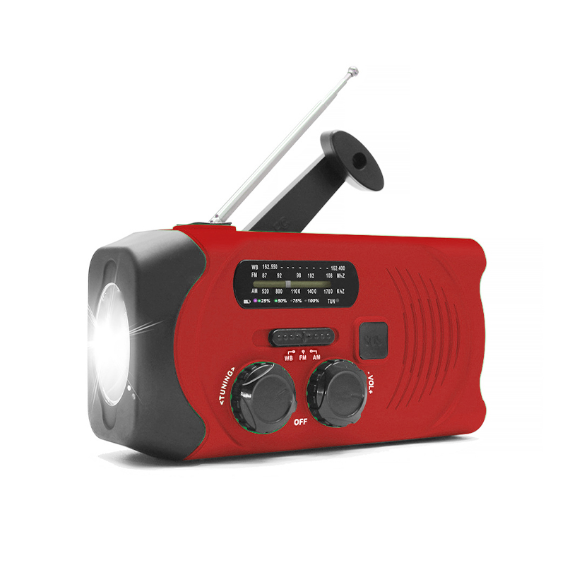 Radio météo d'urgence solaire AM / FM / WB NOAA Radio à manivelle avec lampe de poche LED, banque de puissance de chargeur de téléphone portable 2000mAh avec alarme SOS